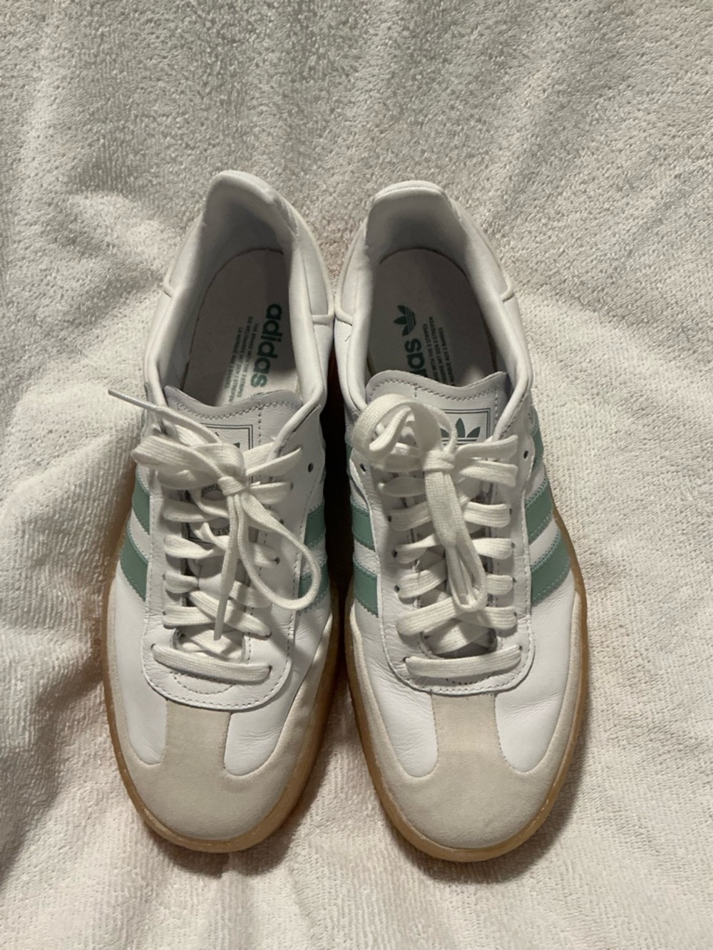 adidas Samba White Sneakers with Mint Green Stripes and Gum Sole